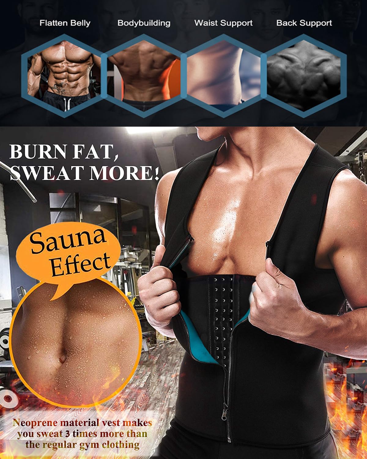 Chaleco Moldeador Sauna Deportivo Hombre Camiseta Reductora Adelgazante Fitness Faja Compresión Formación Músculos para Sudoración