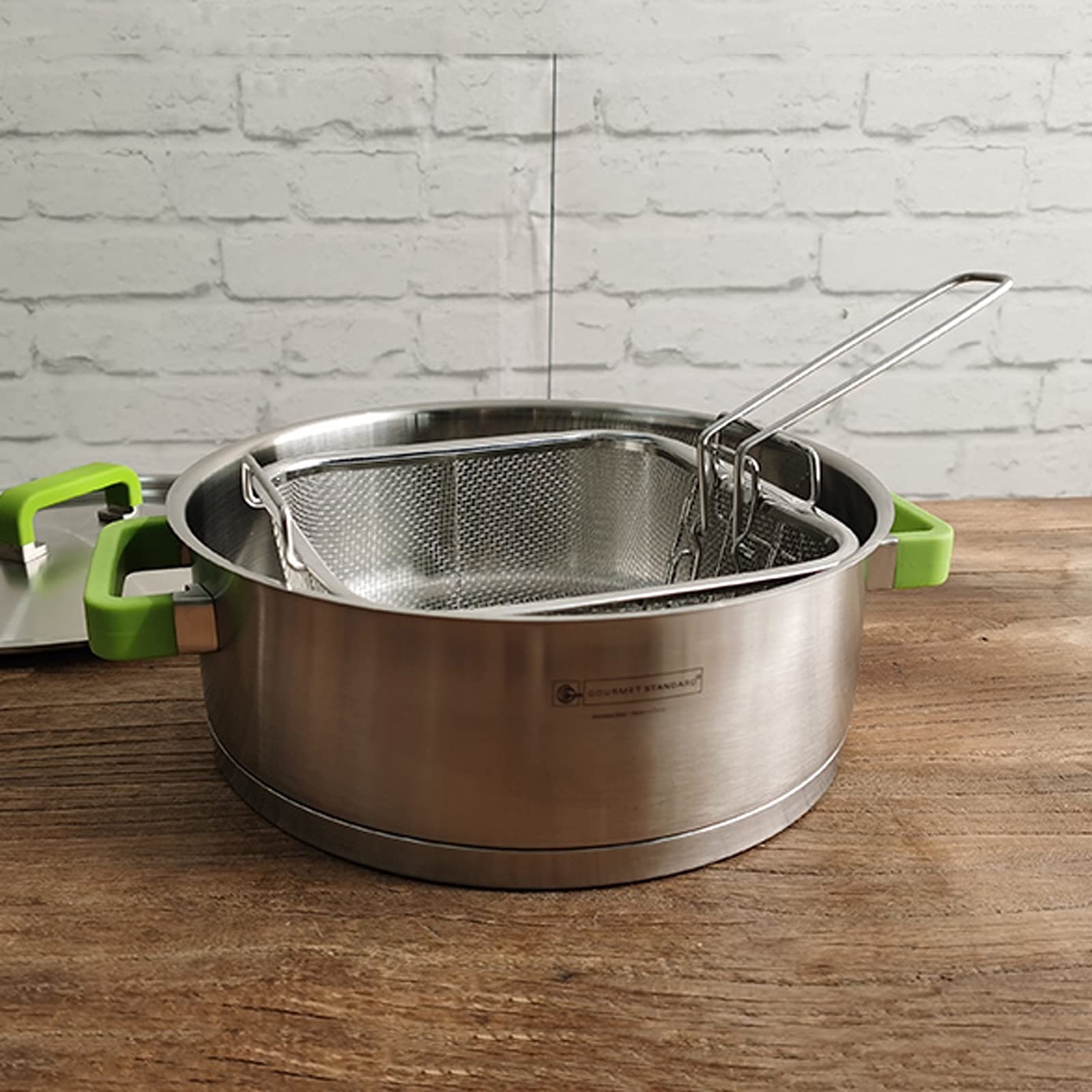 Cesta para freír, filtro de malla de acero inoxidable con asa para desnatar aceite, perfecto para alitas de pollo fritas, camarones y papas fritas