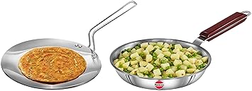 Hawkins Tri-Ply Stainless Steel Induction Compatible Tava, 26 cm, 3.5 mm & Tri-Ply Stainless Steel Induction Compatible Frying Pan, 22 cm, 3 mm (SSF22)