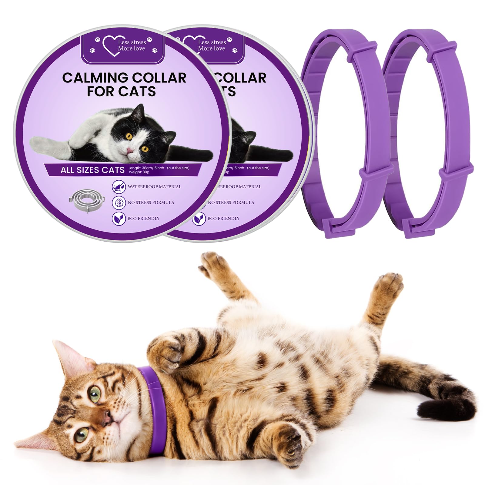 Cat Calming Collar 2-Pack: Adjustable Pheromone Collar for Stress, Anxiety & Aggression Relief in Cats | 30-Day Long-Lasting, Waterproof Calm Collar with Scent Soother for Natural Behavioral Support