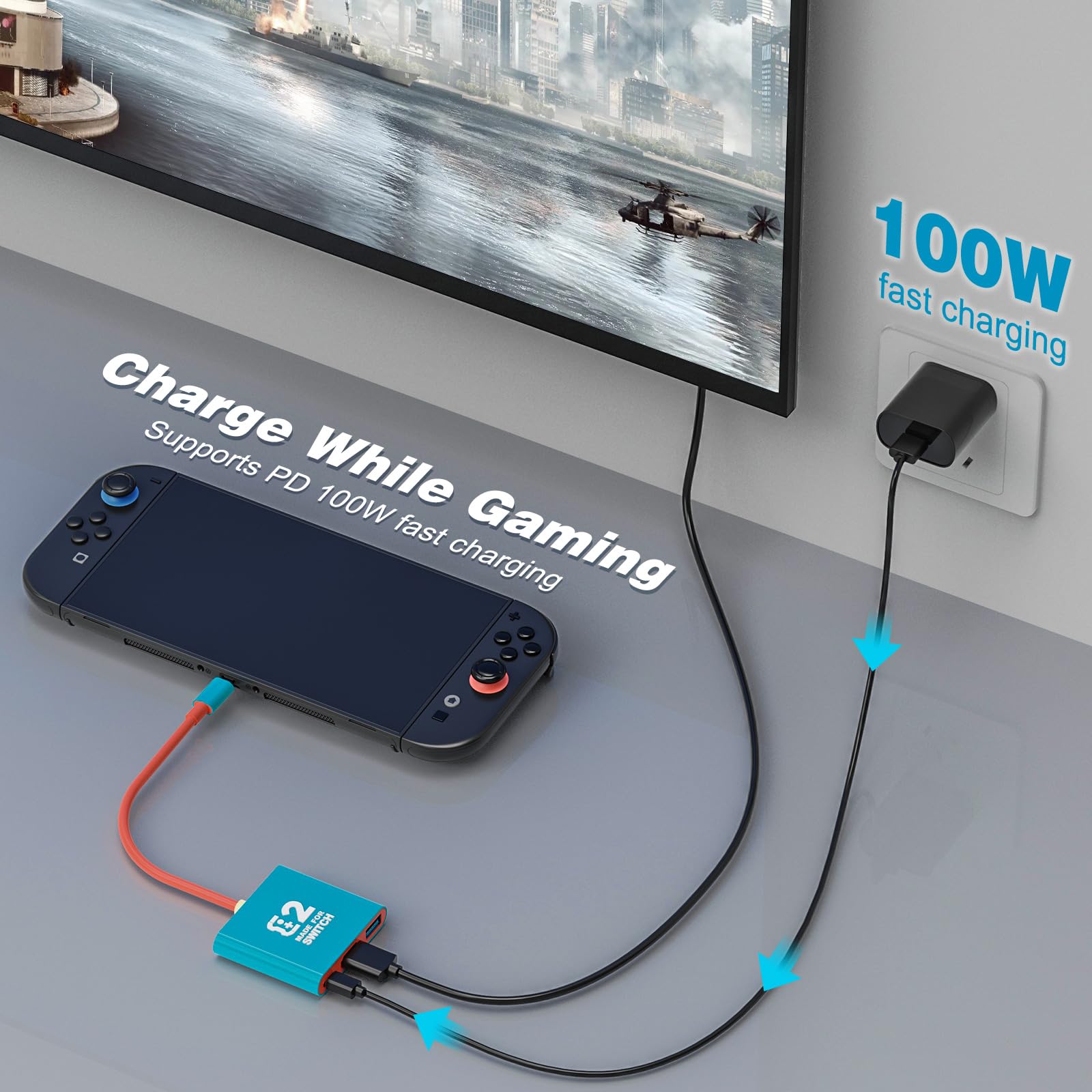 Tendak USB C na HDMI Adapter do przełącznika, 3 w 1 USB -C Hub z USB 3.0 PD Charge 4K Konwerter HDMI do przełącznika Nintendo/OLED