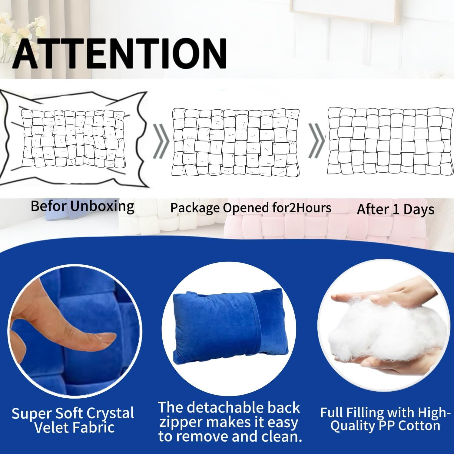 Soft Decorative Throw Pillows - Versatile Knot Pillow & Cute Throw Pillows for Couch, Bed & Living Room, Stylish Set with Comfortable Touch for Home Decor 19.6inches × 11.8inches (Blue)