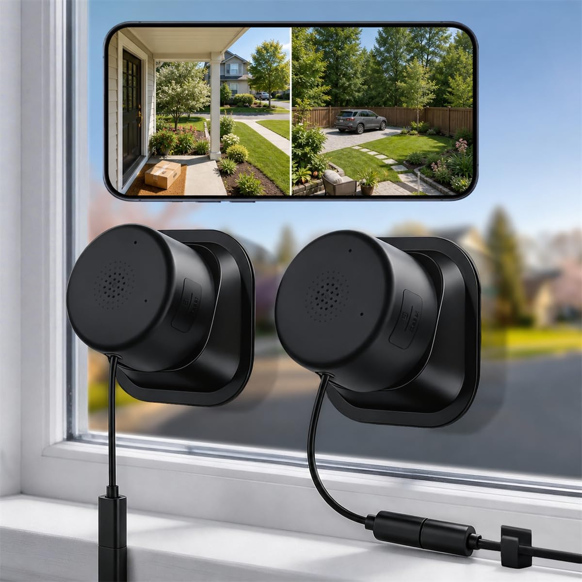 Window Security Cameras,2K 4MP Indoor Cameras for Home Security,No-Drill Magnetic Window Mount,5 GHz and 2.4 GHz WiFi,Full-Color Night Vision,AI Detection,2 Pack(Black)