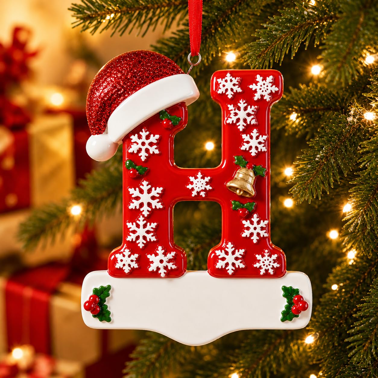 Bemaystar 3D Resin Letter Christmas Ornaments, Hand Painted Initial Christmas Tree Ornaments, Premium Holiday Decoration for Family Christmas Tree Decor, Ornaments for Christmas Tree, H