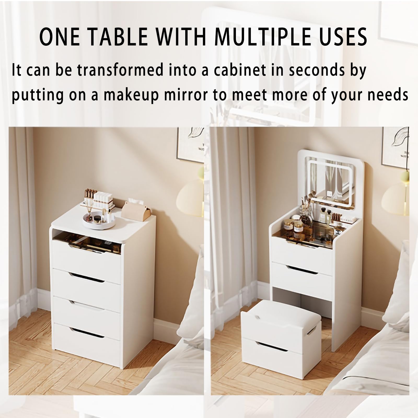Ele White Makeup Vani with Mirror & Lights Cact Jewelry Sto for Smals 48 x 40 x 120 cm Perfect for Bedrooms & Dressing Rooms.
