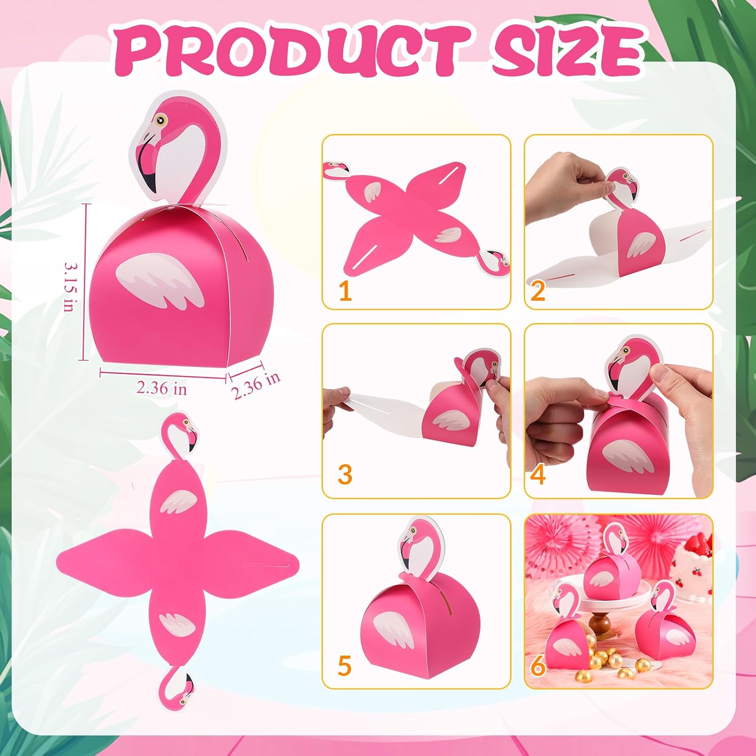 Honoson 24 Pcs Flamingo Party Favor Boxes for Summer Tropical Luau Beach image 2