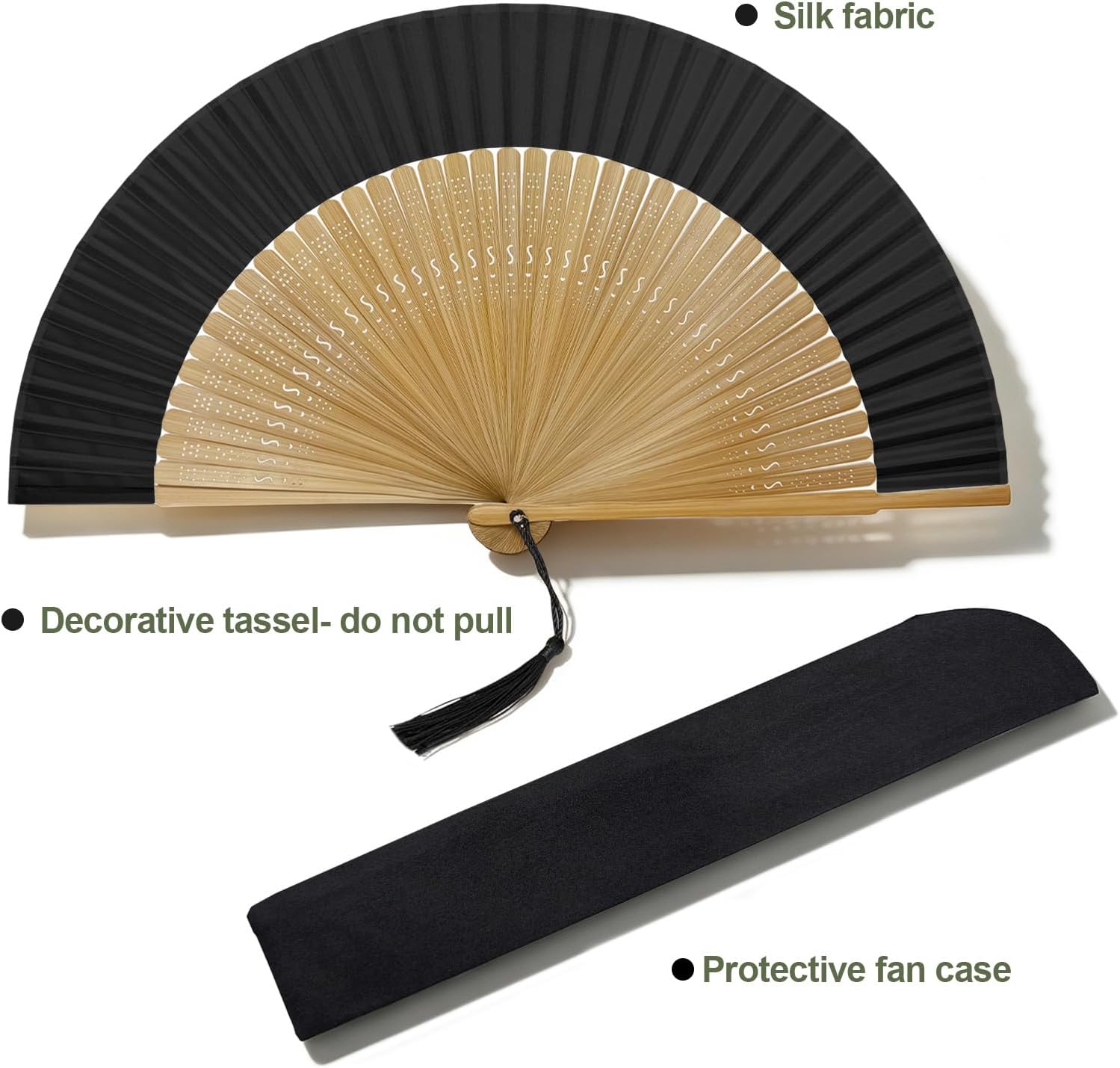 EOSAU 8.3 Inch Bamboo Hand Fan Foldable for Women, Black