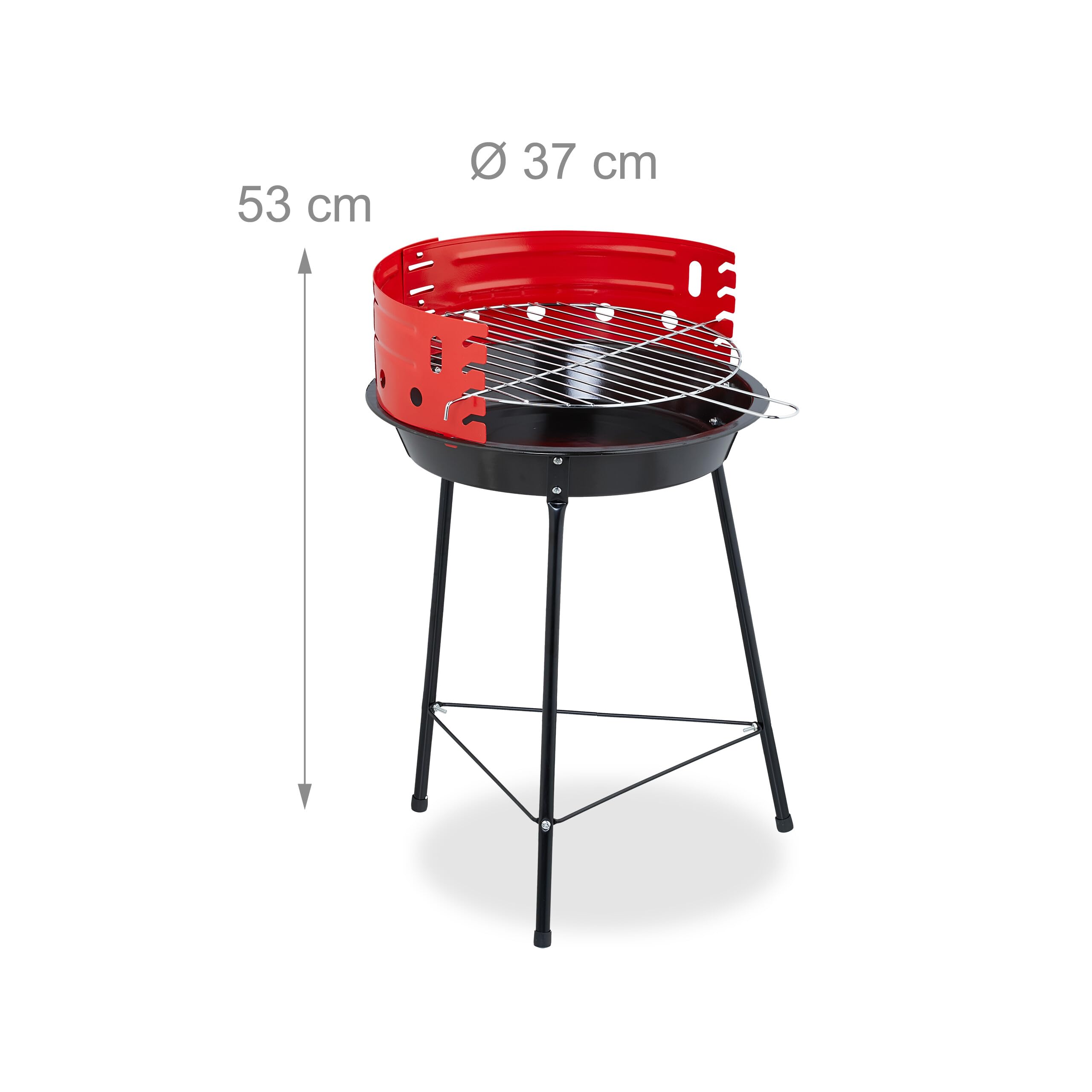 Relaxdays Barbecue a Carbonella con Paravento, Ø 37 cm, Grill a Carbone da Esterno, Giardino e Campeggio, Nero Rosso