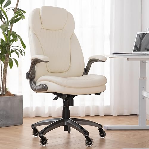 Miniatura 2 de Silla ergonómica de oficina en casa silla de escritorio ejecutiva con respaldo alto y brazos abatibles acolchados silla de cuero suave de unión