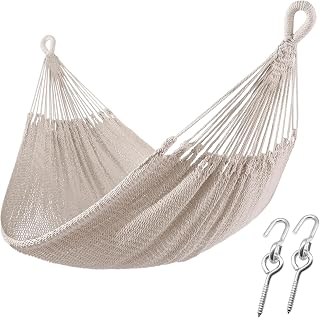 ZEANTZ ZEAN Handwoven XXL Cotton Rope Hammock for 2 People, 550LB Capacity - Patio, Backyard, Camping