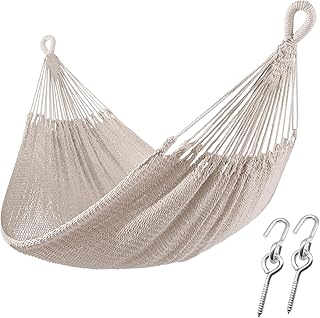 ZEAN Handwoven Hammock by Thick Cotton Rope XXL Two Person Hammock for O...