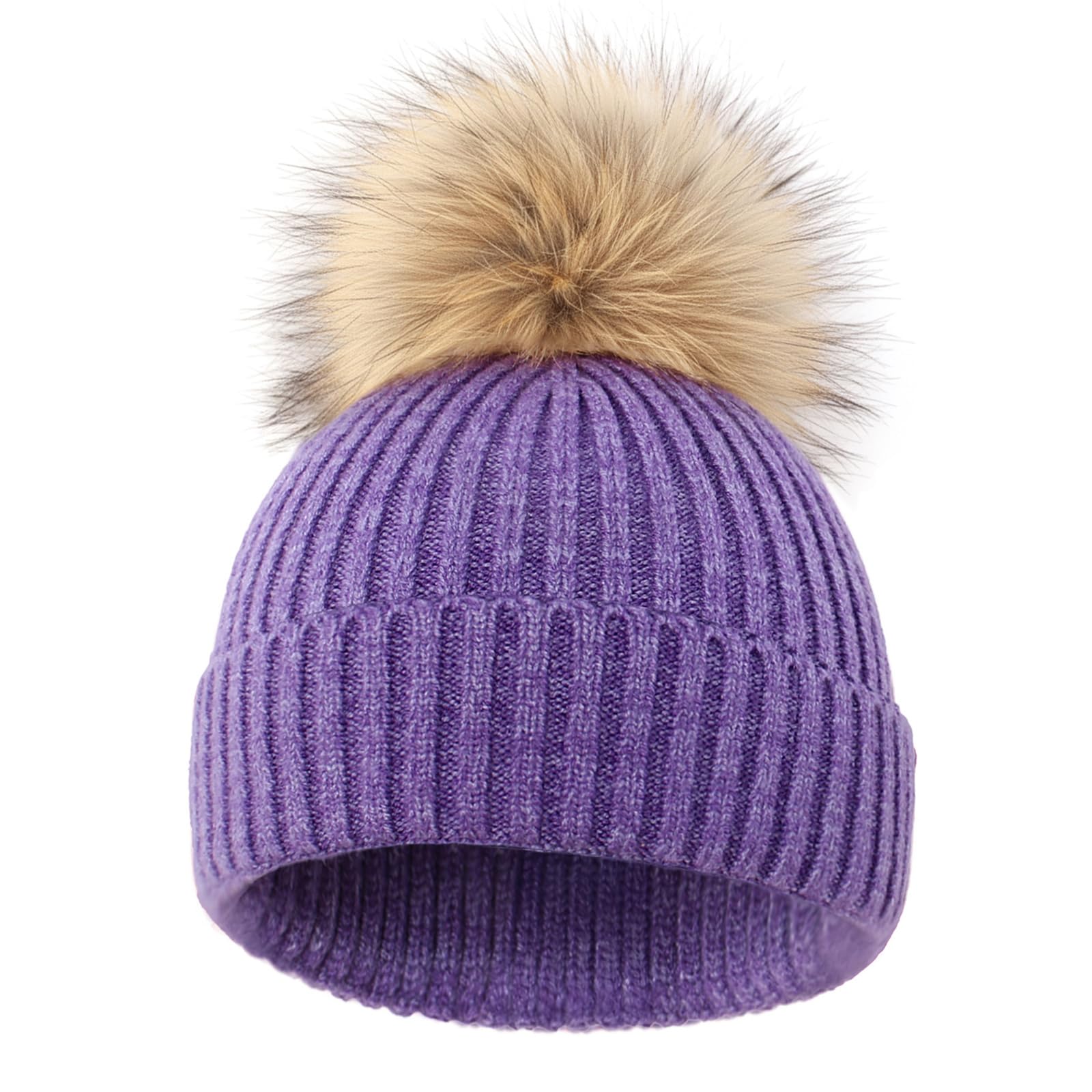 DRESHOW Baby Kleinkind Beanie Kinder Wintermützen Kinder Weich Stricken Unisex Mütze für Jungen und Mädchen mit Süße Bommel Warme Mützen