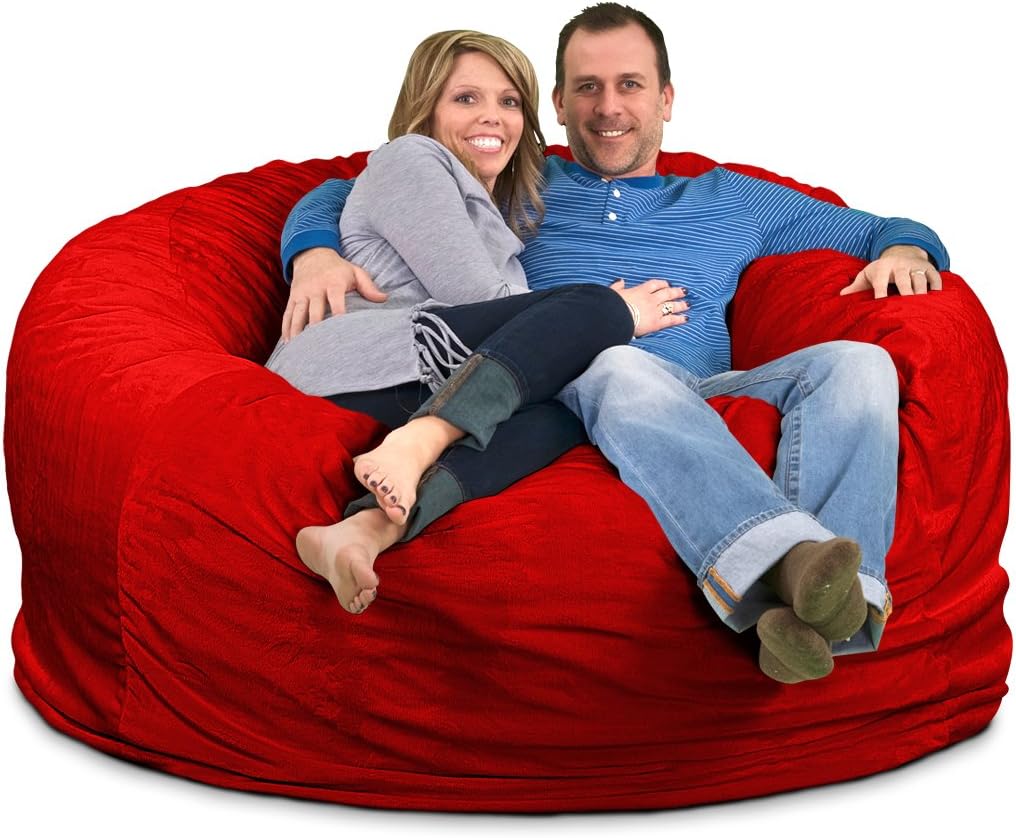 ULTIMATE SACK6000 (6 Ft.) Bean Bag Chair: Giant Foam-Filled Furniture - Machine Washable Covers, Durable Inner Liner, 100% Virgin Foam. Comfy Bean Bag Chair. (Red, Suede)