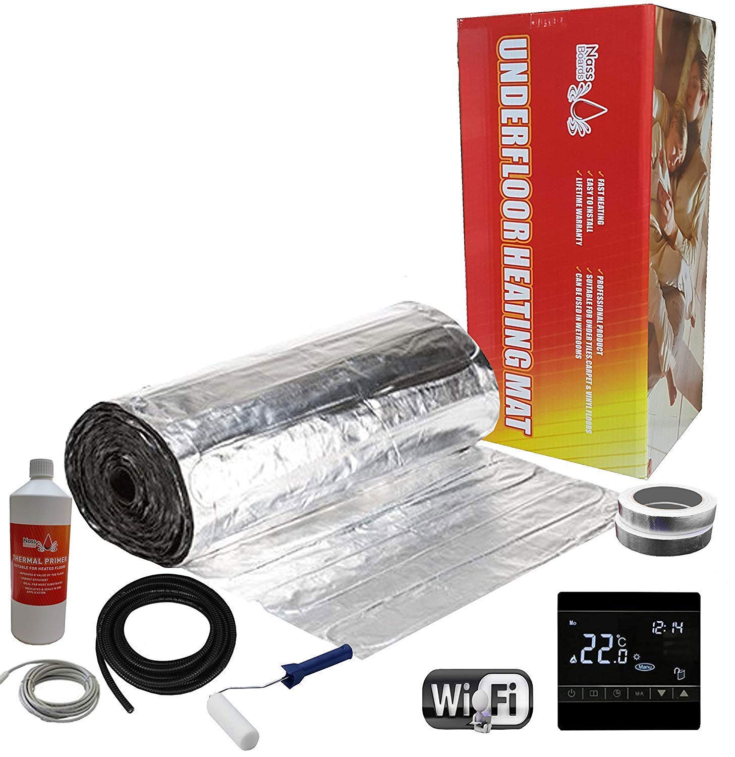 Nassboards Black Wifi Thermostat Electric Underfloor Heating Kit 150W - 15M²
