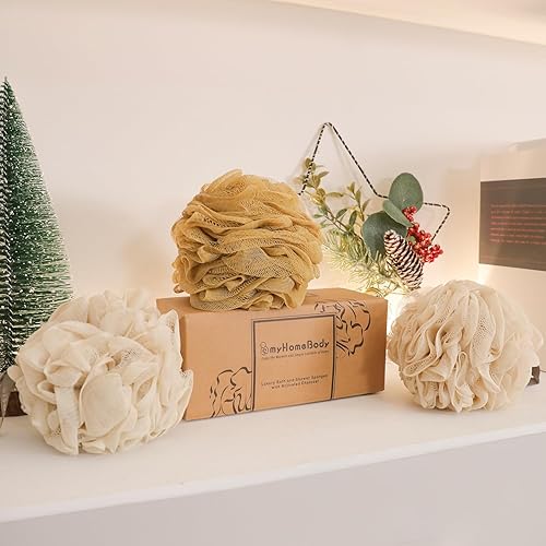 Miniatura 20 de myHomeBody Esponja grande de lufa de 2.47 onzas, exfoliante corporal, esponja de baño, esponja para mujeres, hombres, esponja exfoliante con carbón