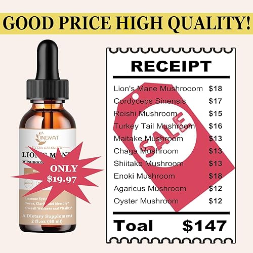 Miniatura 3 de JINGYAT Gotas líquidas de complejo de hongos, suplemento de hongo melena de león, suplemento de hierbas 10 en 1, tintura de melena de león orgánica,
