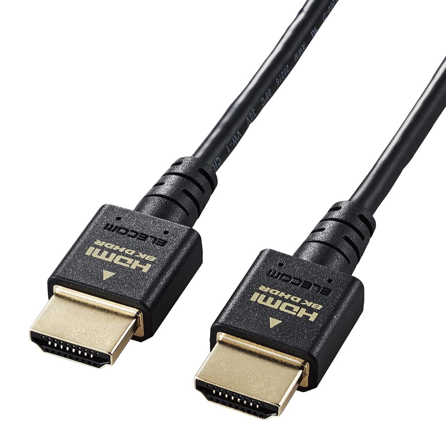 Elecom DH-HD21ES20BK HDMI 2.1 Cable, 6.6 ft (2 m), Ultra High Speed HDMI 8K/4K/2K, Slim Type, Black