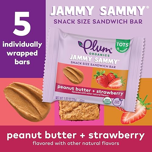 Miniatura 7 de Plum Organics Barras de sándwich  Jammy Sammy  Mantequilla de maní y fresa  5 unidades  Paquete de 6  Snack orgánico para niños, niños pequeños