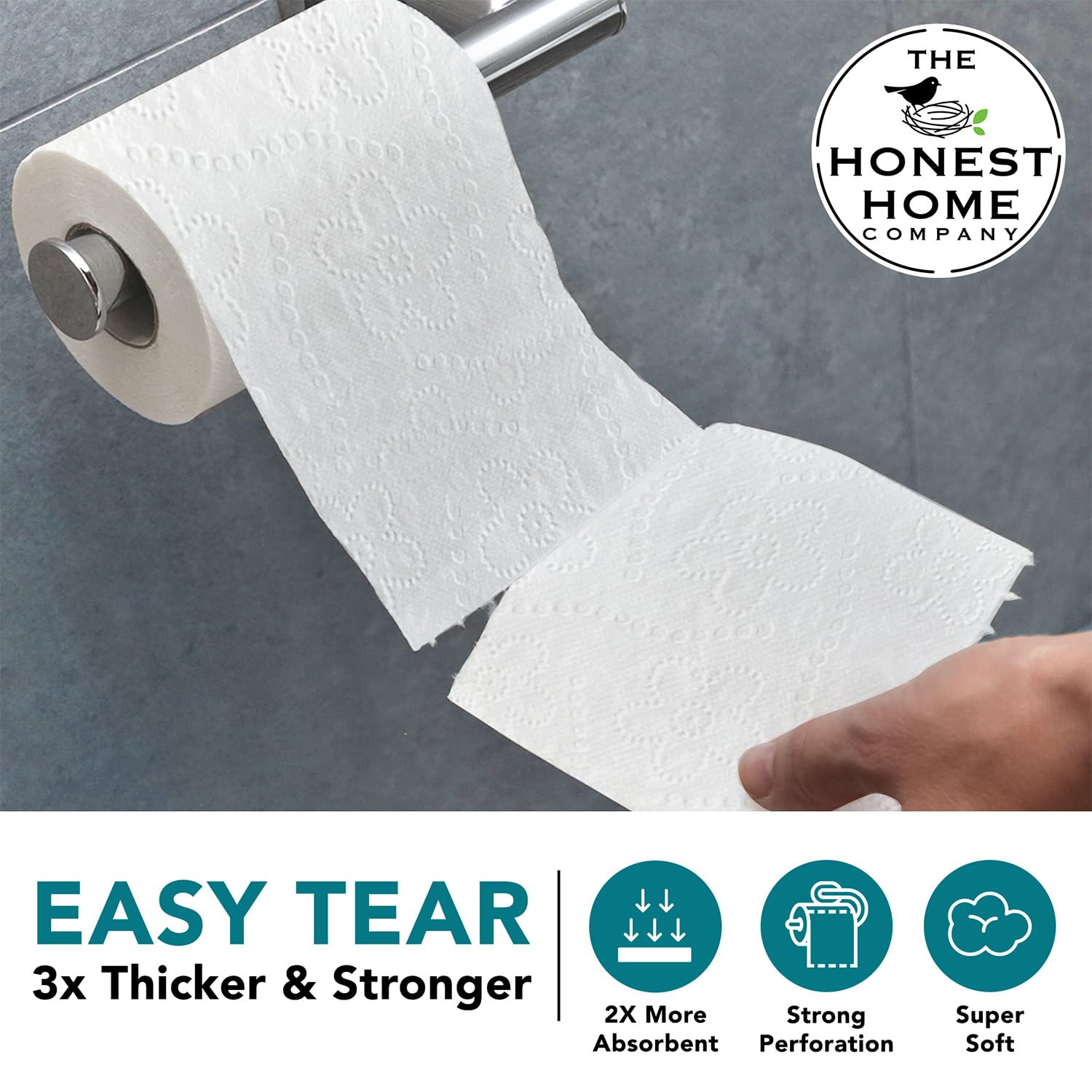 Honest Home 2 Ply Toilet Tissue Paper Rolls | 2400 Pulls | 300 Pulls x 8 rolls | 100% Virgin Pulp | Super Soft Toilet Roll | Clog-Free - Image 2 thumbnail