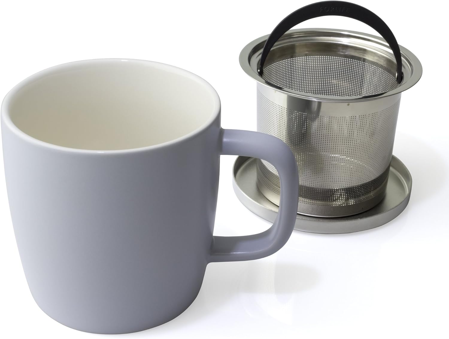 FORLIFE Dew Satin Finish Brew-In-Mug with Basket Infuser & Stainless Lid 11 oz. (Lavender Mist)