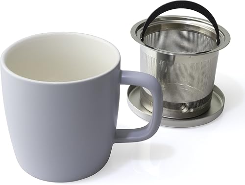 Miniatura 5 de FORLIFE Taza de preparación con acabado satinado de rocío con infusor de cesta y tapa de acero inoxidable, 11 onzas (niebla de lavanda)