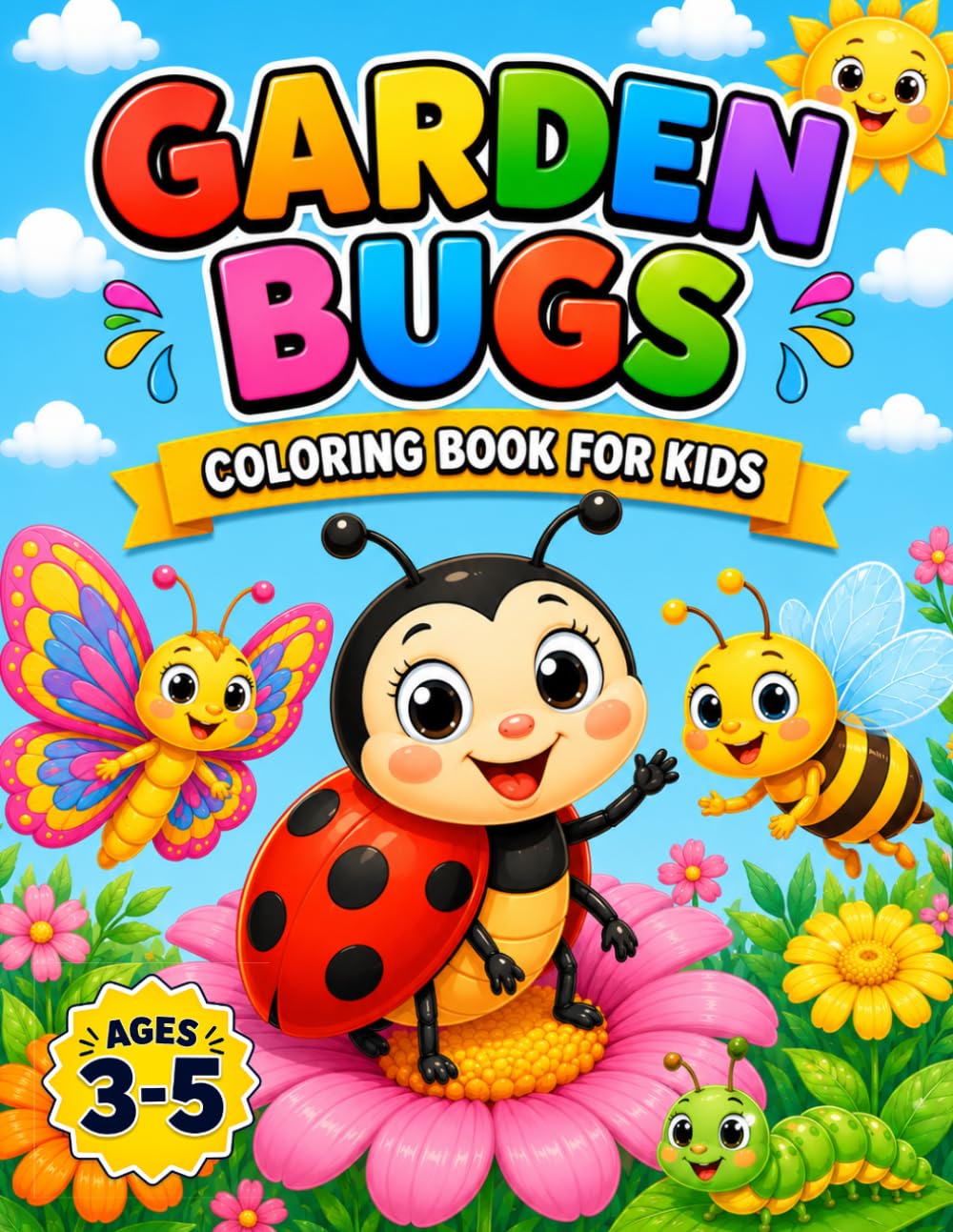 Garden Bugs Coloring Book for Kids: Cute and Easy Bug Coloring Pages for Toddlers and Preschool Kids Ages 3–5 (Animals Coloring Book for Kids Ages 3–5)