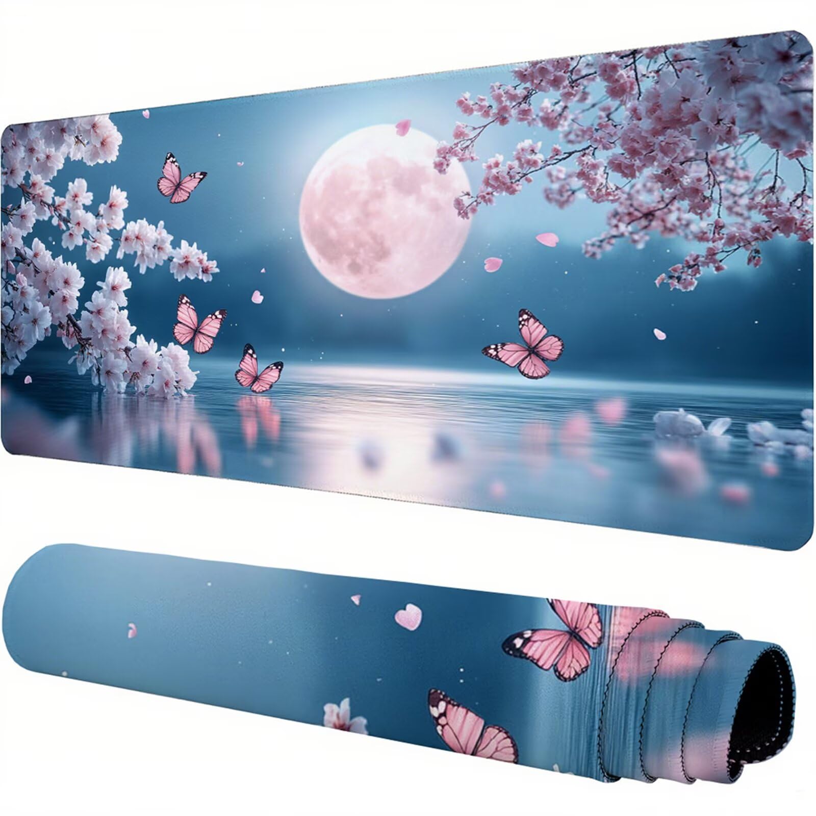 Różowa podkładka pod mysz XXL 1200 x 600 x 3 mm księżyc pod ręką akcesoria biurowe antypoślizgowa gumowa podstawa i szyte krawędzie podkładka pod mysz dla graczy do dekoracji biura dekoracyjnego