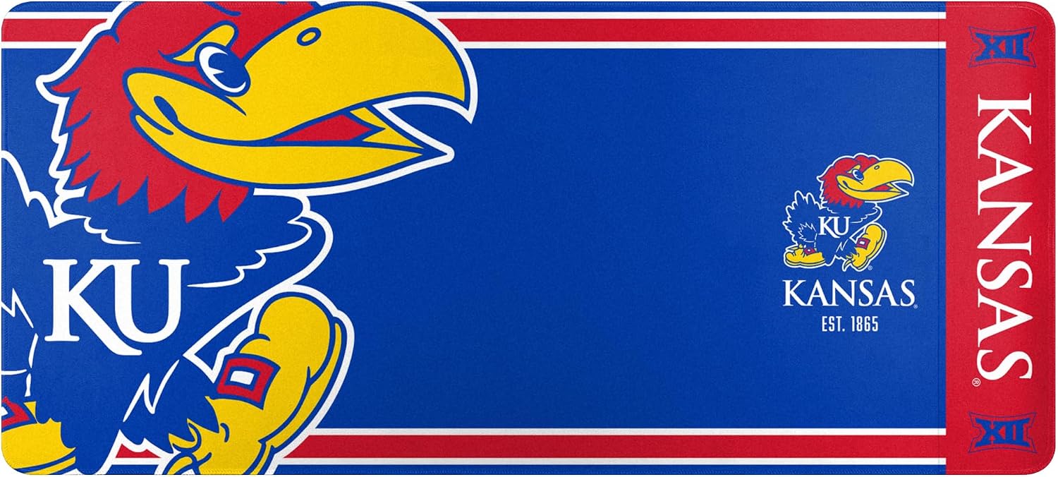 FOCO NCAA Official Established Primary Logo Wordmark Home Office Desk Pad Mouse Pad Mat 35" x 16" (Kansas Jayhawks, Kansas Jayhawks)