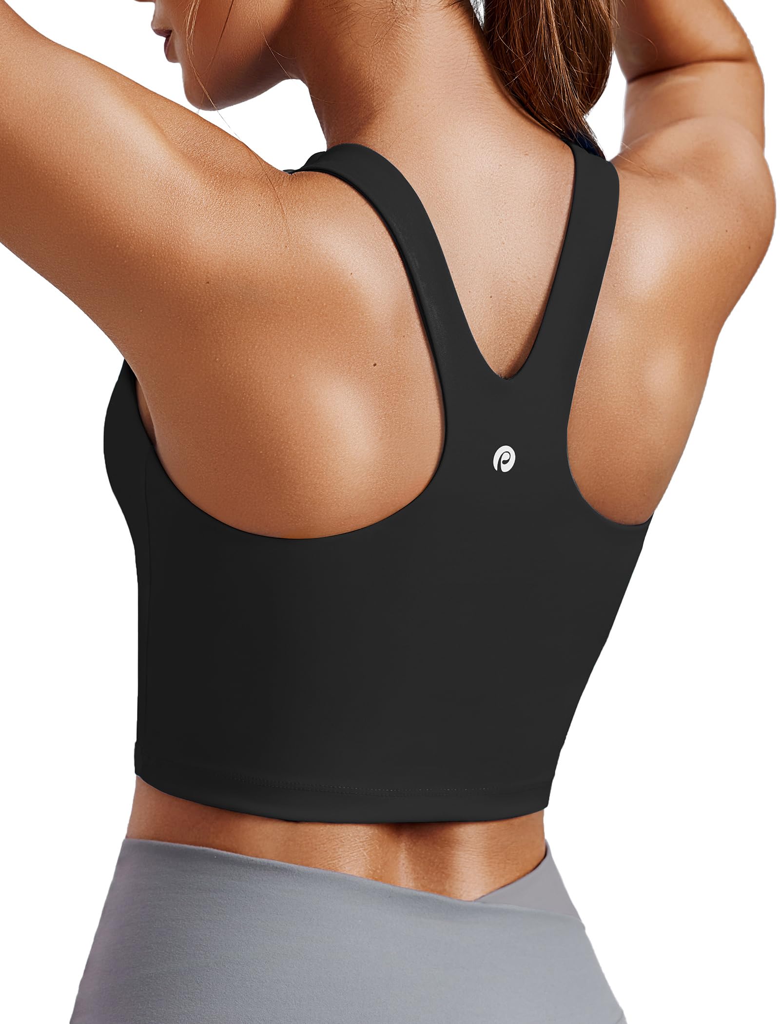 PINSPARK Women Sports Bra High Neck Racerback Workout Crop Tank Top Longline Padded Yoga Tops with Built in