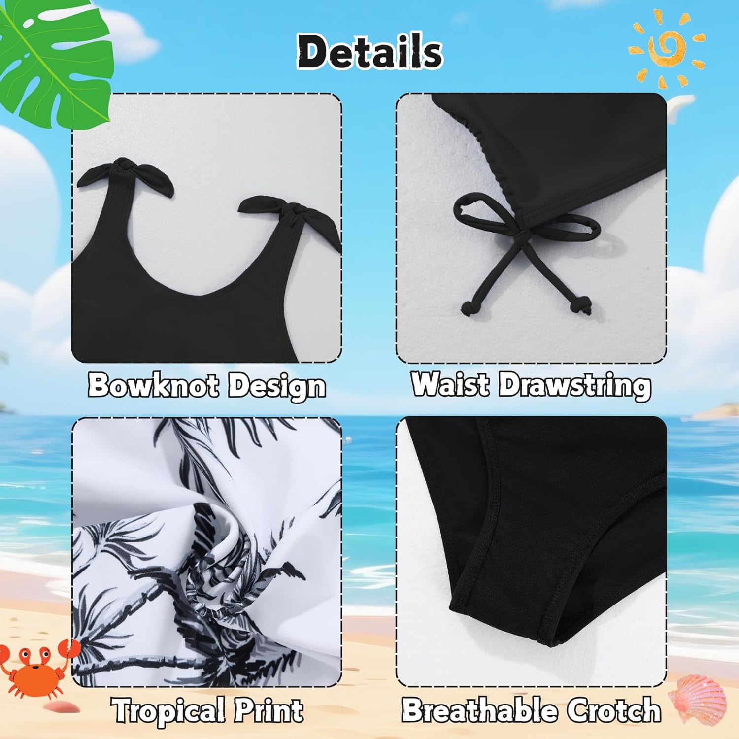 Weixinbuy Girls Swimsuit Bikini Set 3 Piece Kids Tropical Print Swimwear with Shorts Bathing Suit for Teens 9-16 Years - Image 6