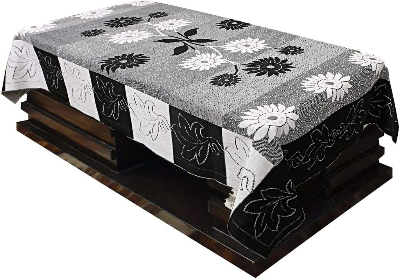 Floral Table Cover, 102 x 152 Centimeters, Black and White, for Coffee Table-image-3