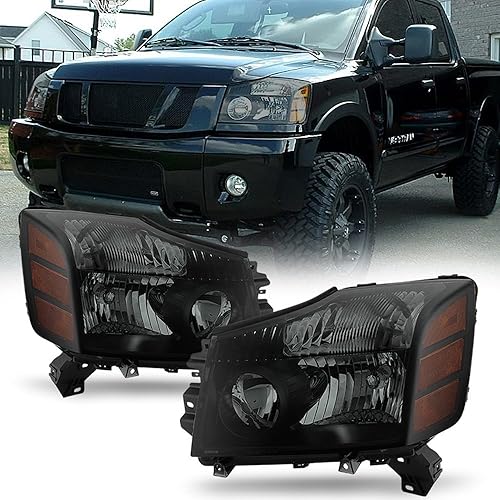 ACANII - Faros delanteros en color negro ahumado para Nissan Titan 2004-2015, Armada 04-07, lado del conductor y del pasajero