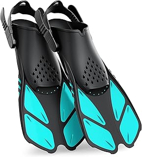 Greatever Aletas de esnórquel con hebillas ajustables, tacón abierto, aletas de natación, tamaño de viaje, aletas cortas de natación para esnórquel, buceo, natación, adultos, hombres y mujeres
