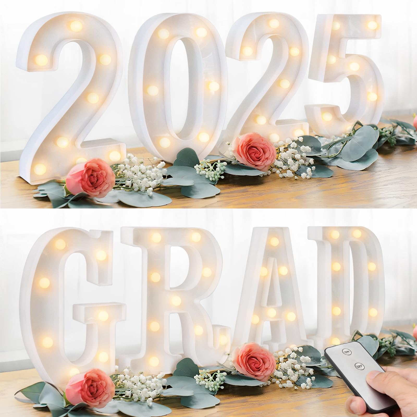 2025 Graduation Decorations Deals - 8 LED Marquee Light Up Letters 'GRAD 2025' with Remote - Ornaments for Class of 2025 Preschool High School College Wall Table Centerpieces Decor Party Supplies