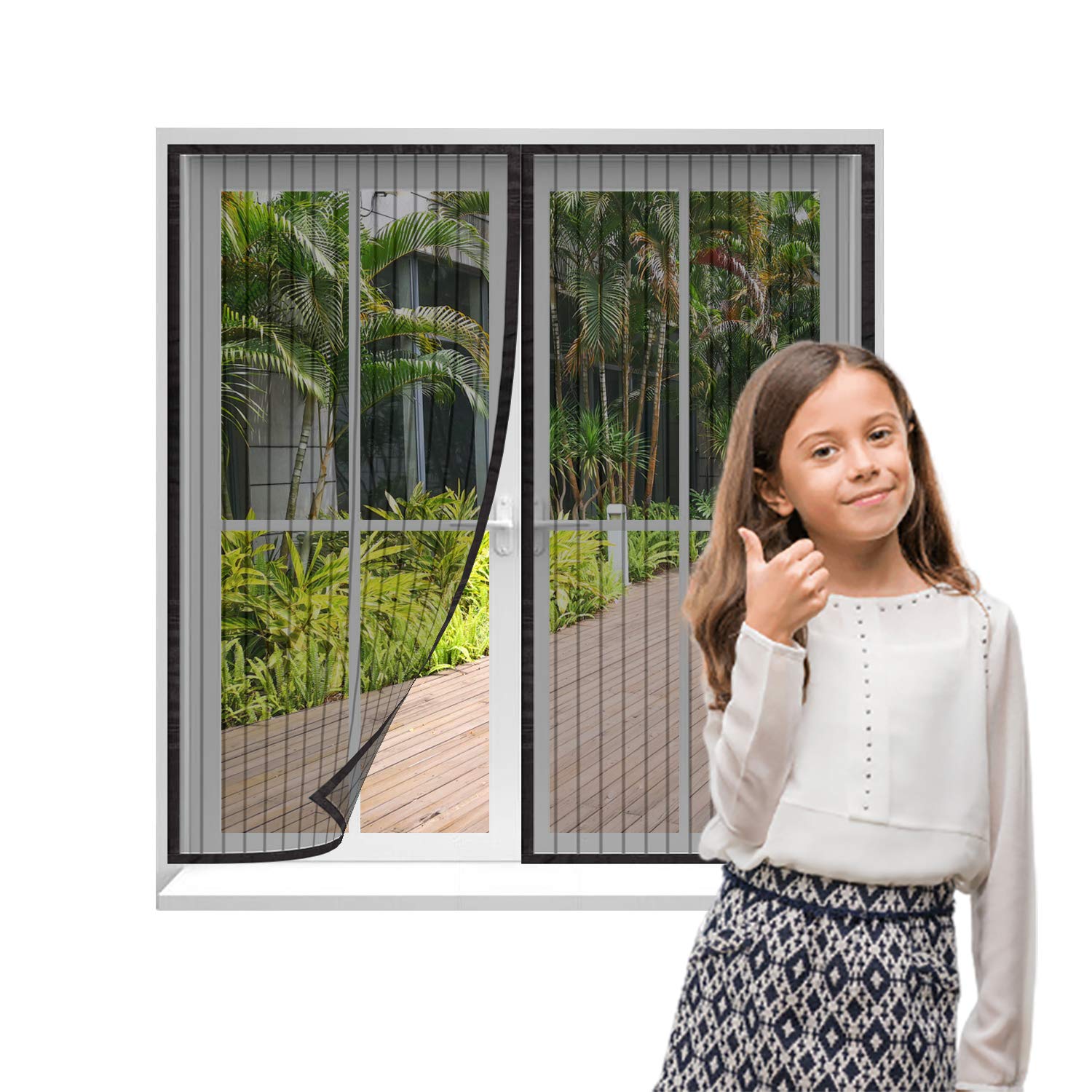 Magnétique Moustiquaire Porte Rideau 160x190cm, moustiquaire fenetre Enroulable, Facile pour Enfants et Animaux Rideau Magnétique pour Couloirs/Portes/Patio - Noir