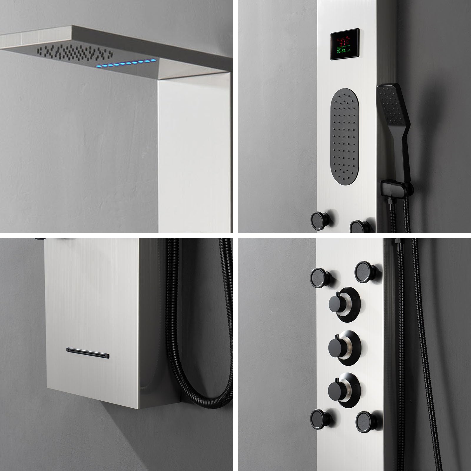 Shower Wall Panels LED Light, Rainfall Shower Head with Large Area Body