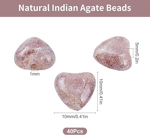 Miniatura 2 de SUNNYCLUE 1 caja de 40 cuentas de piedra de corazón, ágata india verde tallada de cuarzo natural, cuentas espaciadoras sueltas de cristal chakras