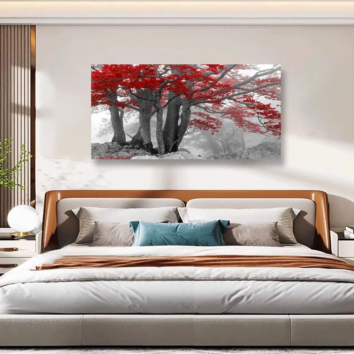 SiGuTie Red Tree of Life Canvas Wall Art Bedroom Wall Decor Living Room,Forest Wall Art Office Kitchen Paintings Artwork Modern Fog Tree Pictures Art Prints Waterproof Ready to Hang-20x40inch
