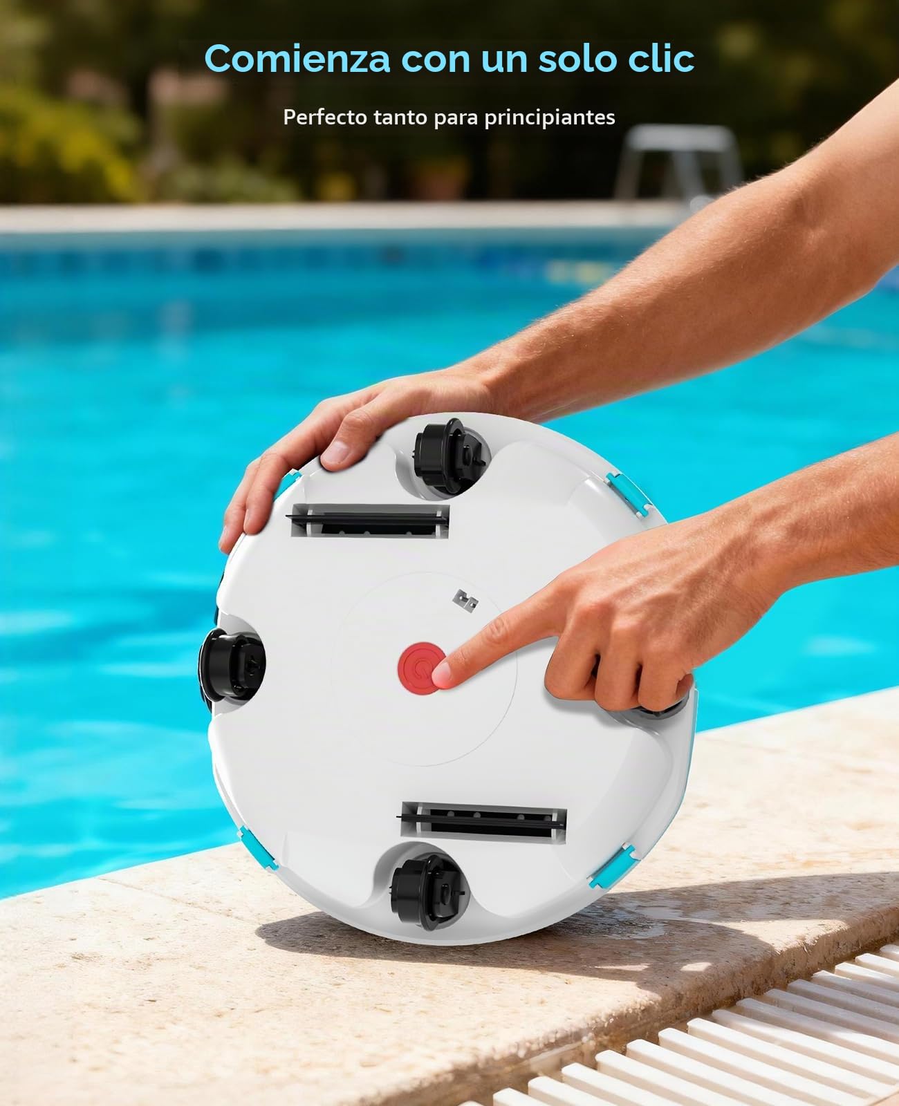 WINNY POOL CLEANER Winny 200 – Robot Limpiafondos Inalámbrico, Doble Filtración, Estacionamiento Aut., 75 Min Autonomía, Piscinas Desmont. hasta 60 M², Compacto Y Ligero(Transparente Azul)