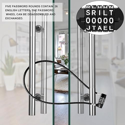 Miniatura 4 de Cerradura de combinación reiniciable de 5 palabras, cerradura de letra, candado de seguridad para el hogar con cable antirrobo de 0.315 pulgadas