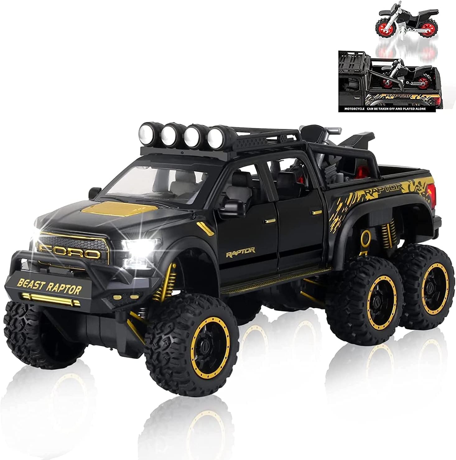 Exclusive Alloy Metal Pull Back Die-cast Car Scale Model with Sound Light Mini Auto Toy for Kids Metal Model Toy Car with Sound and Light?New Version? (Ford Pickup Black)