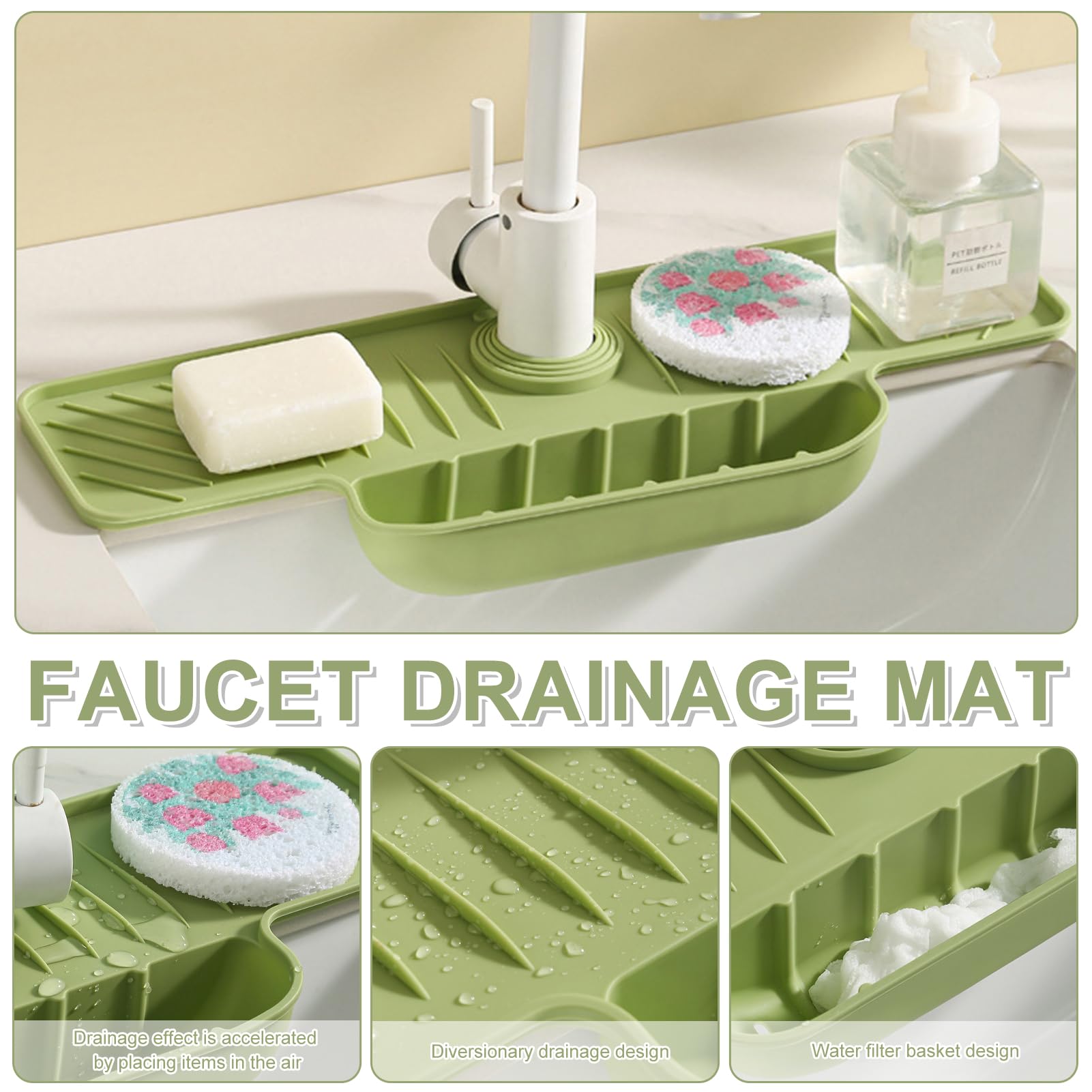 GZWY Tapis d'égouttement en silicone pour robinet, protection anti- éclaboussures, tapis d'égouttement 2024, bac d'égouttement, bac récupérateur d'eau, pour cuisine, accessoires d'évier (beige