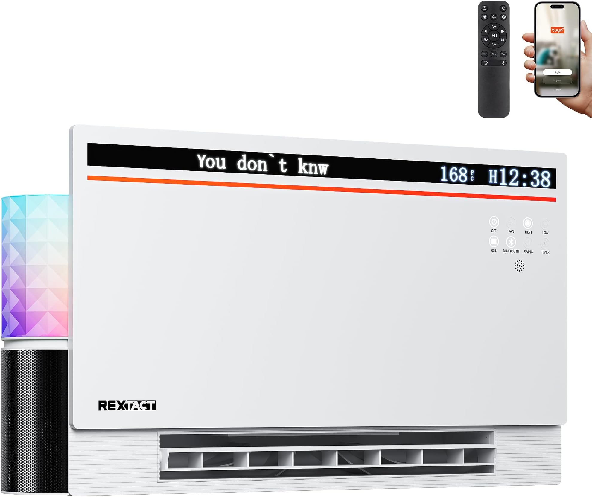 Smart Panel Heater 1800W with Bluetooth Speaker - 6-in-1 Heater Fan, Lyric Display, RGB Lights, App/Voice/Remote/Touch Control, Wall Mount or Freestanding, Compatible with Alexa（White）