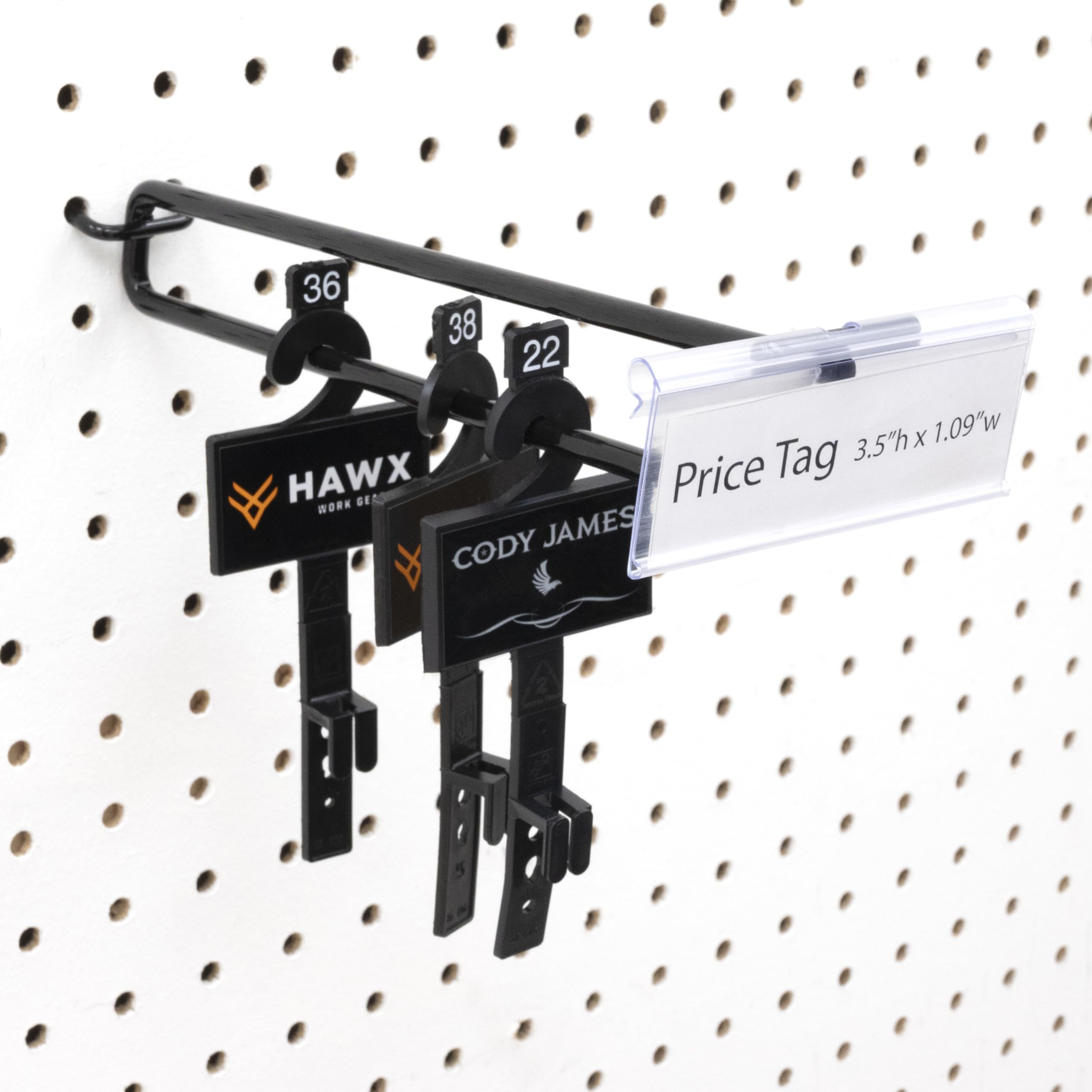 VICTORY DISPLAY & STORE FIXTURE MFG 8-inch Long Slatwall and Pegboard Hook with Attached Price Tag Sign Holder - Holds a 3.5