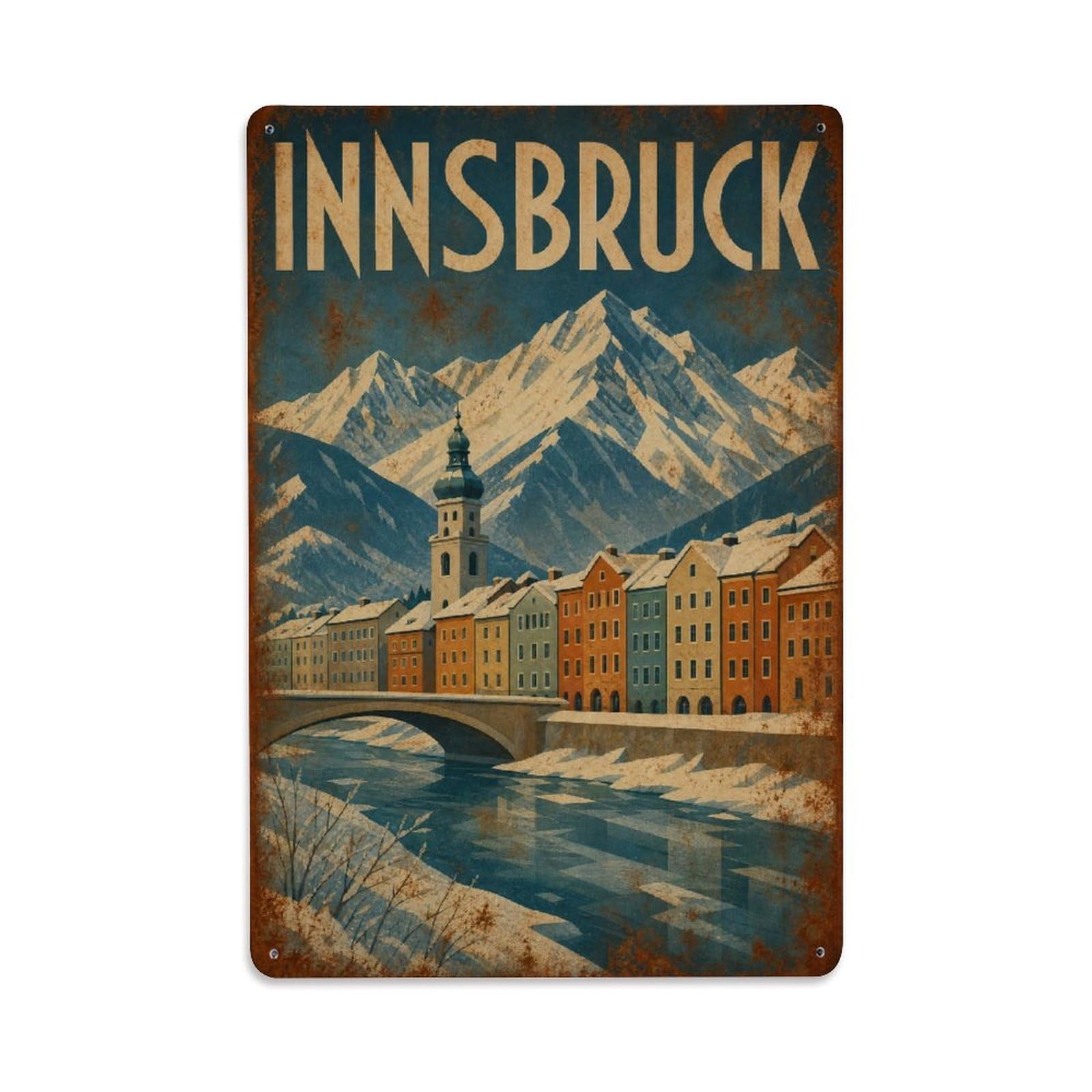 Huiyhb 8X12inch(20X30cm) Vintage Travel Innsbruck Winter Scene Austria Metal Tin Sign