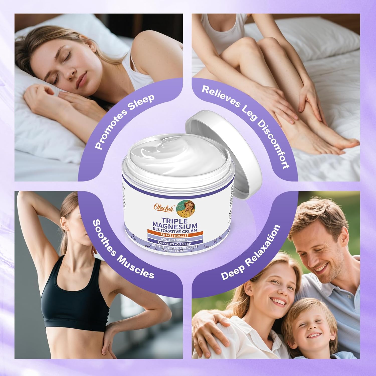 Magnesium Lotion for Sleep - Nighttime Magnesium Butter Cream for Feet & Leg, Topical Sweet Sleep Body Butter - Relaxing, Soothing for Kids & Adults (4 oz, Lavender) - Image 6