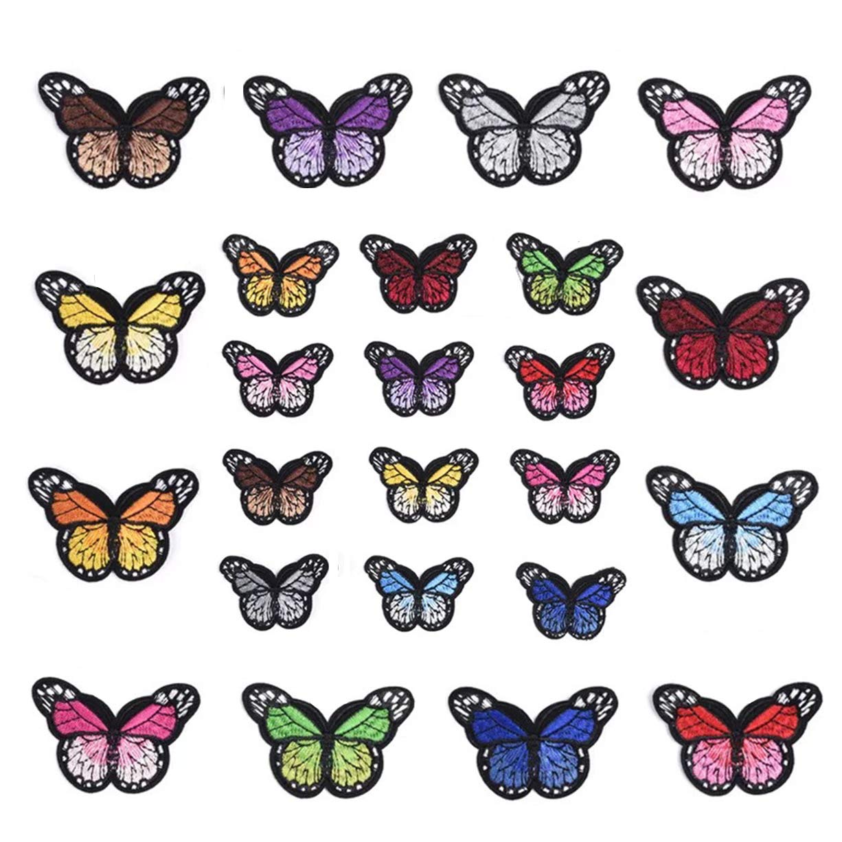 Ymwave Pack of 24 Butterfly Iron on Patch Butterfly Embroidery Appliques Patches for DIY Decoration Crafts T-Shirt Jacket