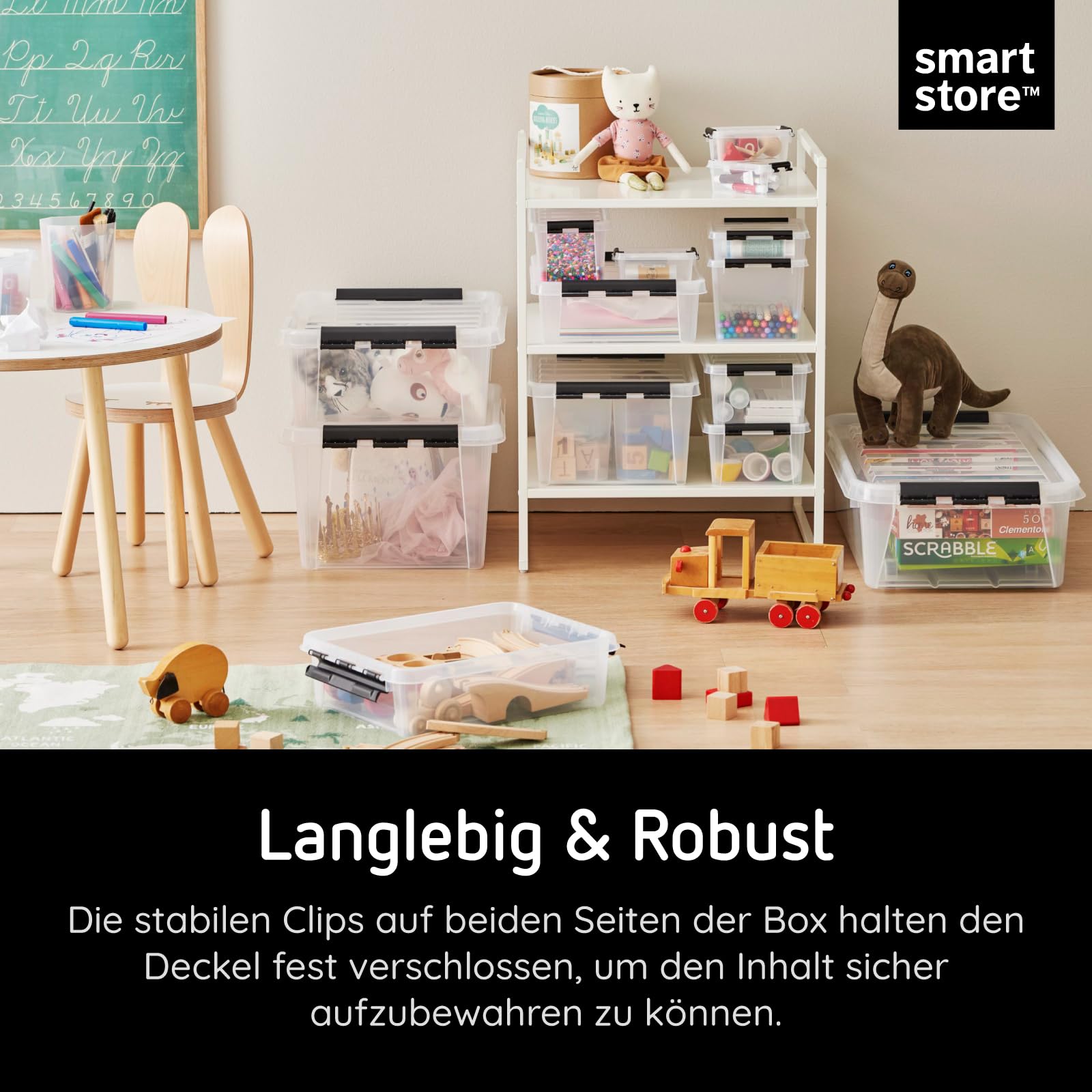 SmartStore klare Kunststoffboxen mit Deckel, 14 Liter, 6er-Pack, verstärkt, lebensmittelecht, Clip-Verschluss, stapelbar und verschachtelbar, BPA-frei, L x B x H: 40 x 30 x 18 cm