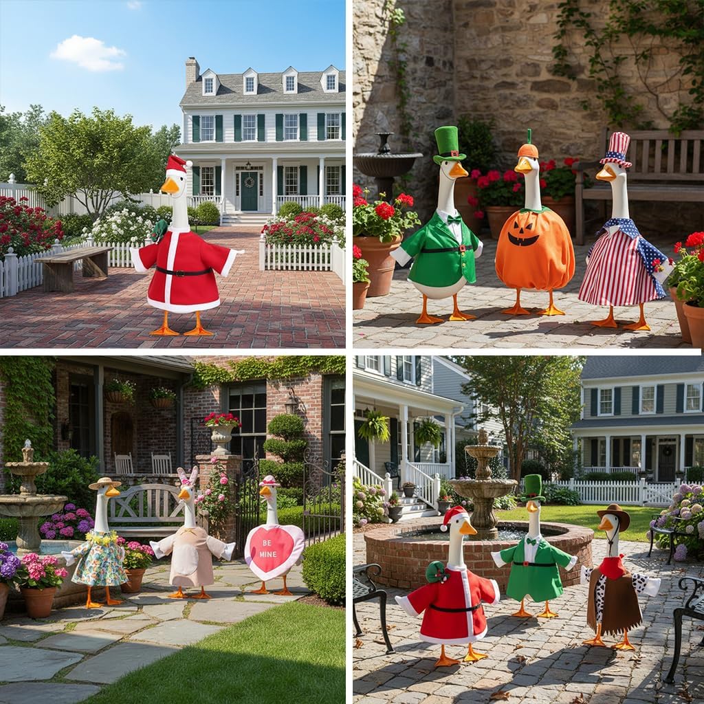 8 Set Porch Goose Outfit with Seasons Holiday Style, Goose Clothes with Multi-Themed Designs, Porch Decor for 23'' Geese Cement Garden Statue, Patio, Porch, Outdoor Decoration
