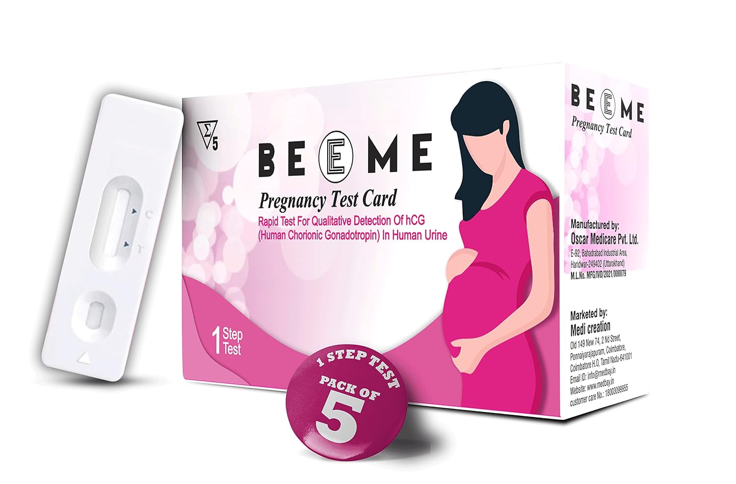 Beeme Rapid Pregnancy Test Kit(PACK 5) Single Step Pregnancy Testing